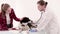 Veterinarian examine dog with stethoscope in vet clinic