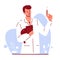 The veterinarian gives an injection to a cat. Pet care treatment, vaccinations. Vector illustration in flat cartoon style
