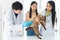 Veterinarian giving injection to cat in vet clinic. veterinarian giving injection with syringe in cat. Patients are vaccinated