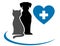 Veterinarian icon with blue heart, pets and cross