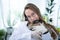 Veterinarian treating sick rabbits He is giving the young bunnies the attention they need to be well