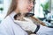 Veterinarian treating sick rabbits He is giving the young bunnies the attention they need to be well