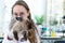 Veterinarian treating sick rabbits He is giving the young bunnies the attention they need to be well