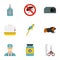 Veterinary animals icons set, flat style