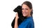 Veterinary Assistant Holding Pet Dog Isolated