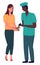 Veterinary care flat illustration. Veterinarian man meet girl with hamster in the medical office