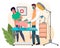 Veterinary care flat illustration. Veterinarian man meet woman with pig in the medical office