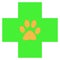 Veterinary cross with paw - treatment and care of animals sign symbol icon