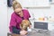 Veterinary doctor checking blood pressure of a cat