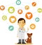 Veterinary doctor and icons set