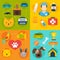 Veterinary icons set flat