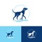 Veterinary logo with pets silhouettes, dog and cat combined in a vet symbol. vector