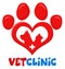 Veterinary Love Paw With Dog Cat Silhouette And Cross Print Logo Flat Design.