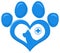 Veterinary Love Paw With Dog Silhouette And Cross Print Logo Flat Design.
