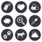 Veterinary, pets icons. Dog paws, syringe signs
