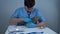 Veterinary service in clinic. Veterinarian examining small cat with stethoscope in clinic table. Vet doctor examining