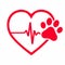 Veterinary trail emblem with heartbeat on white background