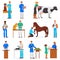 Veterinary vector veterinarian doctor man or woman treating pet patients cat or dog illustration set of vet people with