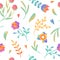 Vetor seamless gradient floral colorful pattern. Spring or summer flowers and leaves.