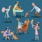 Vets with cute pets cartoon illustration