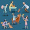 Vets with cute pets cartoon vector illustration