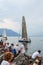 Vevey, Switzerland - July 26 2019: Crowd watching sailboats during Fete des Vignerons 2019. Traditional festival pays homage to