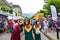 Vevey, Switzerland - July 26 2019: People in costumes celebrate Fete des Vignerons 2019. Traditional festival pays homage to