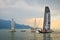 Vevey, Switzerland - July 26 2019: People on sailboat celebrate Fete des Vignerons 2019. Traditional festival pays homage to