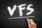 VFS - Virtual File System is an abstract layer on top of a more concrete file system, acronym text concept on blackboard