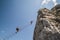 Via ferrata Donnerkogel Intersport Klettersteig in the Austrian Alps, near Gosau. Stairway to Heaven.