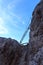 Via ferrata ladder and blue sky in Sexten Dolomites mountains, South Tyrol