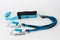 Via ferrata set, one touch carabiners, elastic safety branches with strap fall absorber