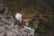 Via ferrata in Skalka, kremnica, Slovakia. Climbing on rock, via ferrata, climber.