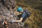 Via ferrata in Skalka, kremnica, Slovakia. Climbing on rock, via ferrata, climber.