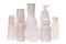 vials of cosmetics, white scent-bottles, cosmetic bottles, assortment of cosmetic flasks, pile of scent-bottles,