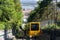 Viana do Castelo yellow funicular railway elevator cable train in Portugal. Santa Luzia church