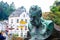 Vianden, Luxembourg - July 27, 2019: Bust of Victor Hugo on the bridge in Vianden