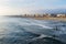 Viareggio beach with colorful umbrellas sunset.Tuscany,Viareggio, Italy.Versilia cost panorama.