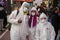 VIAREGGIO,ITALY- FEB,23 2020: revellers dressed to protect themselves from coronavirus takes part to the annual carnival of