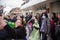 VIAREGGIO,ITALY- FEB,23 2020: tourists  protect themselves from coronavirus spread takes part to the annual carnival of viareggio