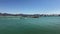 Viareggio panoramic view of coastline with touristic port and docks and fishing boat, Tuscany, Italy.