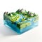 Vibrant 3d Illustration Of Lake In Plastic Water Box With Mountains