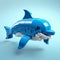 Vibrant 3d Rendered Blue Lego Dolphin With Monochromatic Color Schemes