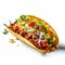 Vibrant 8k Resolution Taco With Meat, Vegetables, And Lettuce On White Background