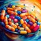 Vibrant Abstract Art: Harmony and Healing with Pills and Medications