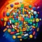 Vibrant Abstract Art: Harmony and Healing with Pills and Medications