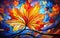 Vibrant Abstract Autumn Leaves in Stylized Geometric Patterns - Generative AI