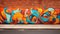 Vibrant Abstract Graffiti on Aged Brick Wall in Urban Setting