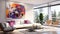 Vibrant Abstract Mixed Media Painting in Modern Living Room