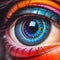 Vibrant abstract muti-coloured human eye close up